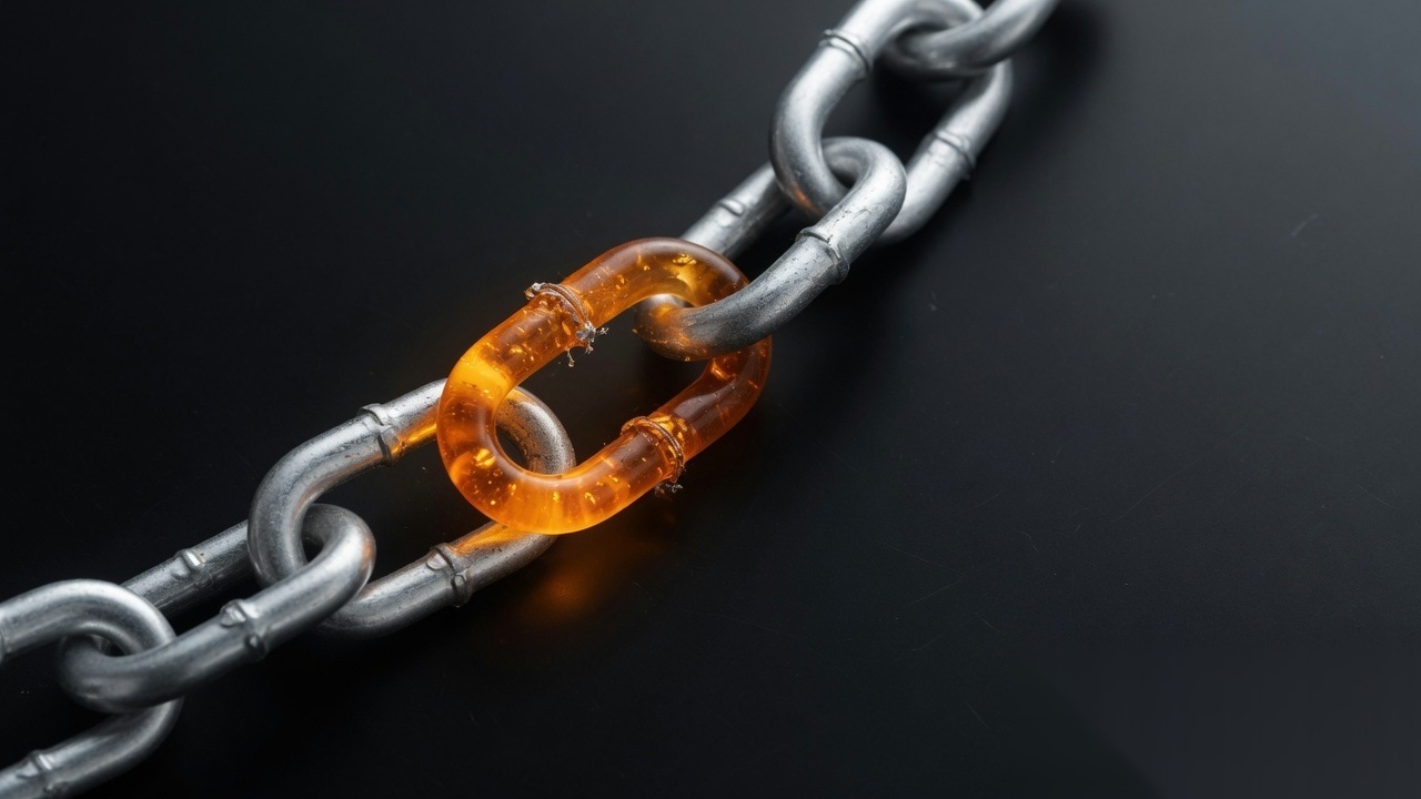 Abstract chain link with one amber highlighted segment