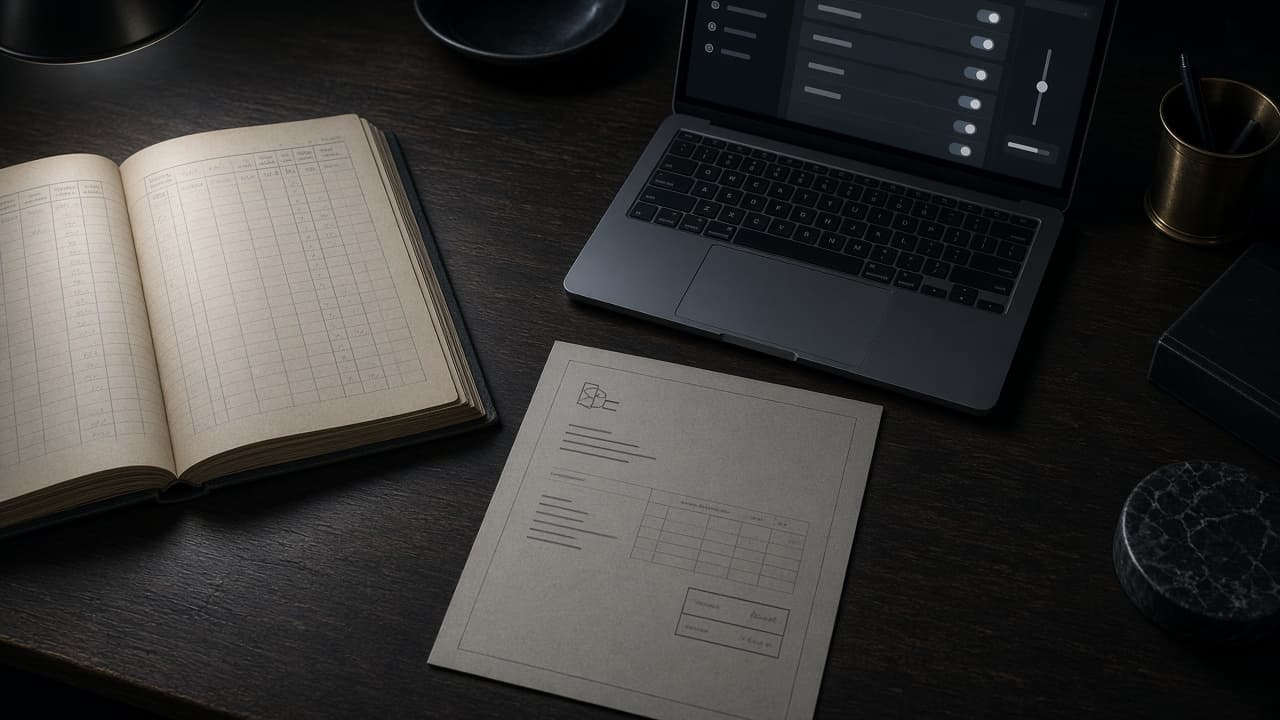 A dark admin console with a billing ledger, a policy toggle, and a code-review effort slider sharing one desk